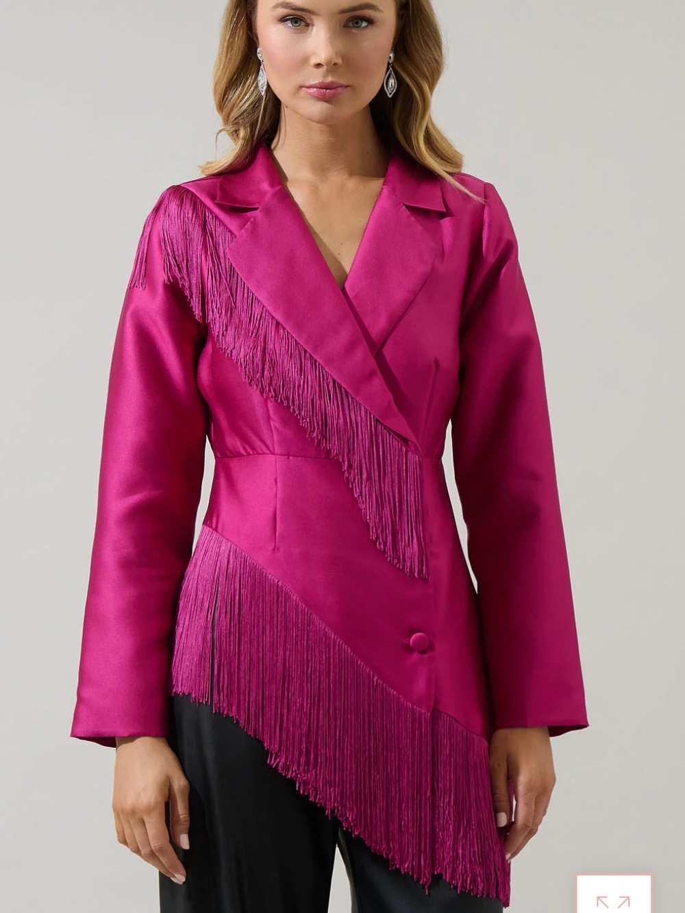 Sugarlips Fuchsia Fringe Satin Blazer - Picture 11 of 14